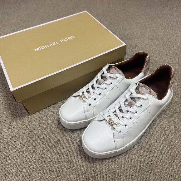 Michael Kors Poppy Lace Up Sneakers LT Cream Women’s Size 10 New - Picture 1 of 13